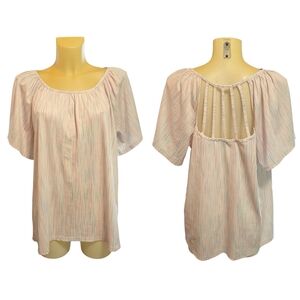 WHITE BIRCH White With Multicolor Petite Stripes Blouse With Caged Back